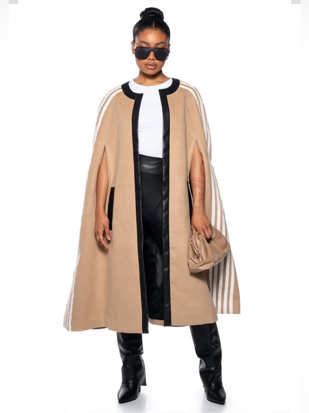 AKIRA Milan Street Style Poncho With Black Trim And White Stripes - Picture 12 of 12